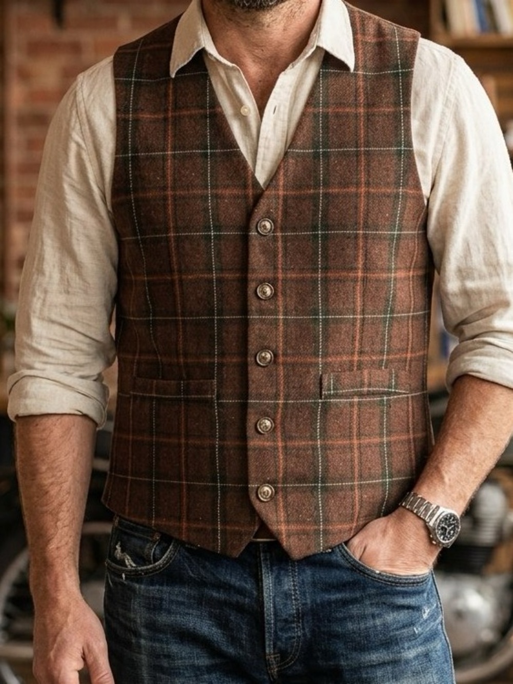 Vintage Plaid Waistcoat Vest